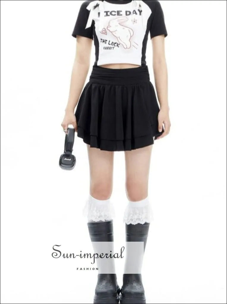 Women's Solid A-line Layered Mini Skirt With Underpants And Frill Hem Detail
