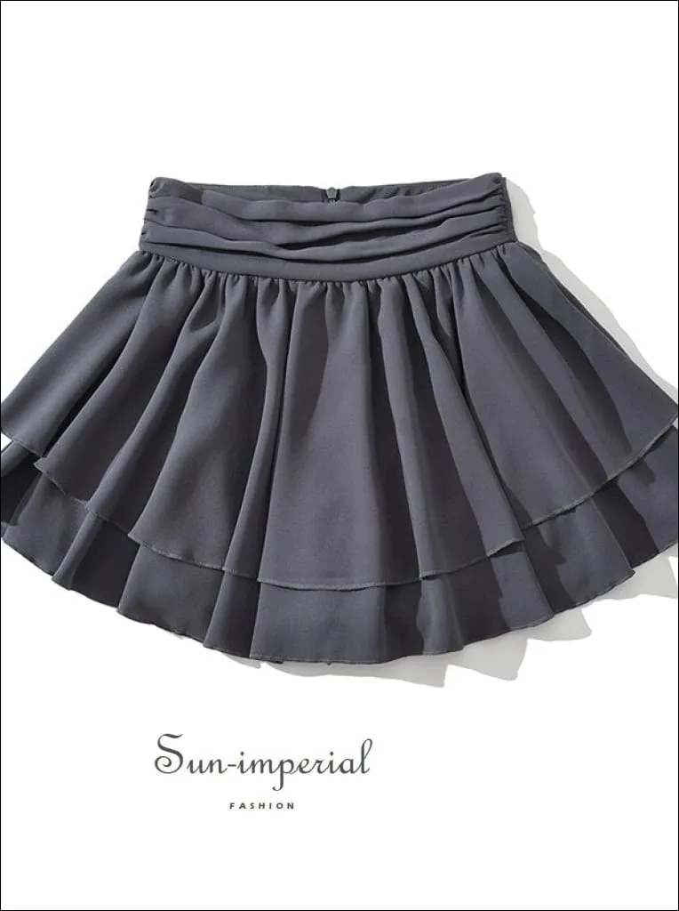 Women's Solid A-line Layered Mini Skirt With Underpants And Frill Hem Detail