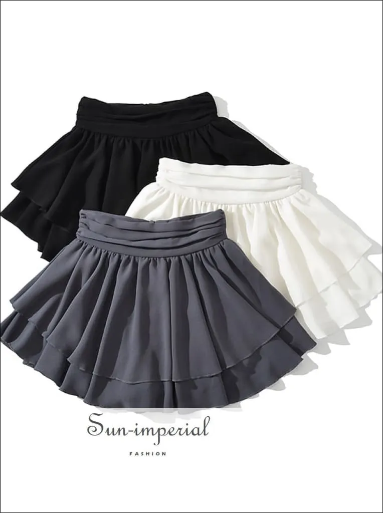 Women's Solid A-line Layered Mini Skirt With Underpants And Frill Hem Detail