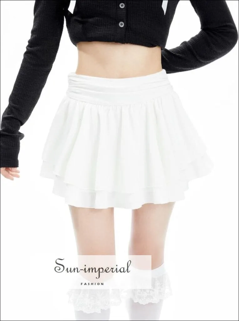 Women's Solid A-line Layered Mini Skirt With Underpants And Frill Hem Detail