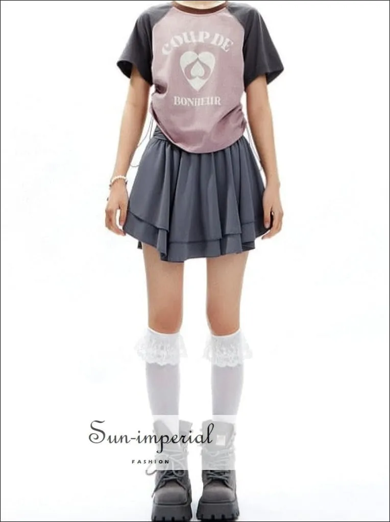Women's Solid A-line Layered Mini Skirt With Underpants And Frill Hem Detail