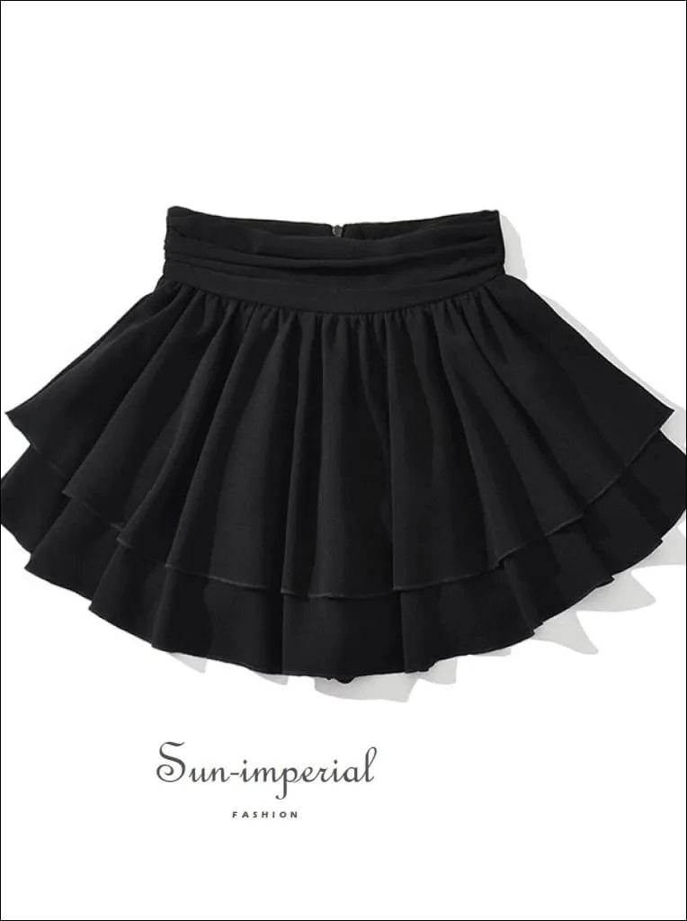 Women's Solid A-line Layered Mini Skirt With Underpants And Frill Hem Detail