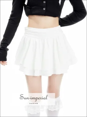 Women's Solid A-line Layered Mini Skirt With Underpants And Frill Hem Detail