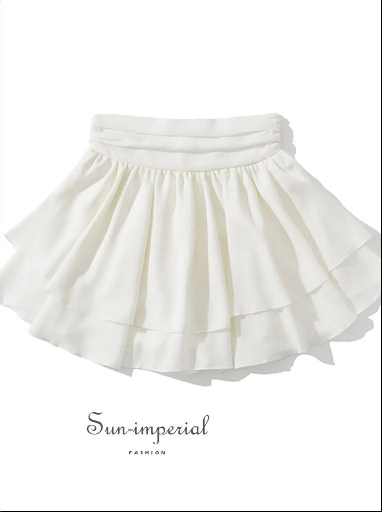 Women's Solid A-line Layered Mini Skirt With Underpants And Frill Hem Detail