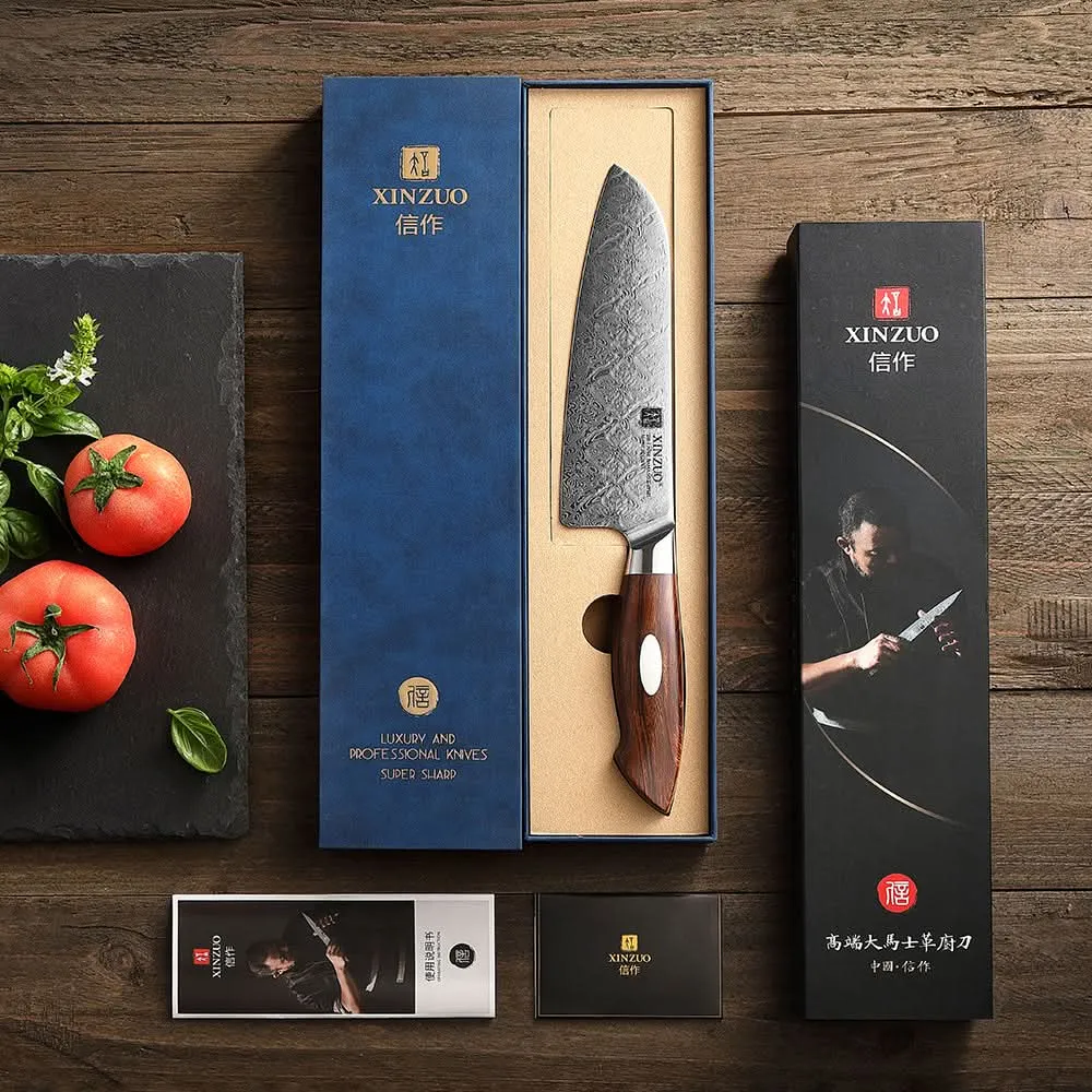 XINZUO 7 Inches 110 Layers Damascus Steel Santoku Knife-Jiang Series