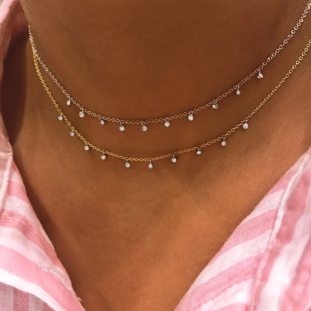 Yellow Gold Necklace with 10 Diamond Bezels