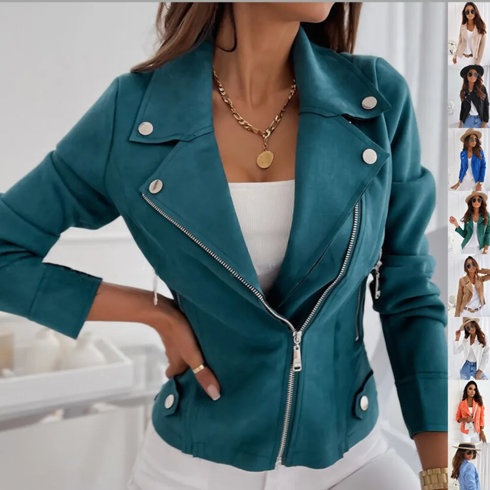 Zip-up Lapel Jacket With Pockets Ins Fashion Long Sleeve Short Tops Women's Clothing